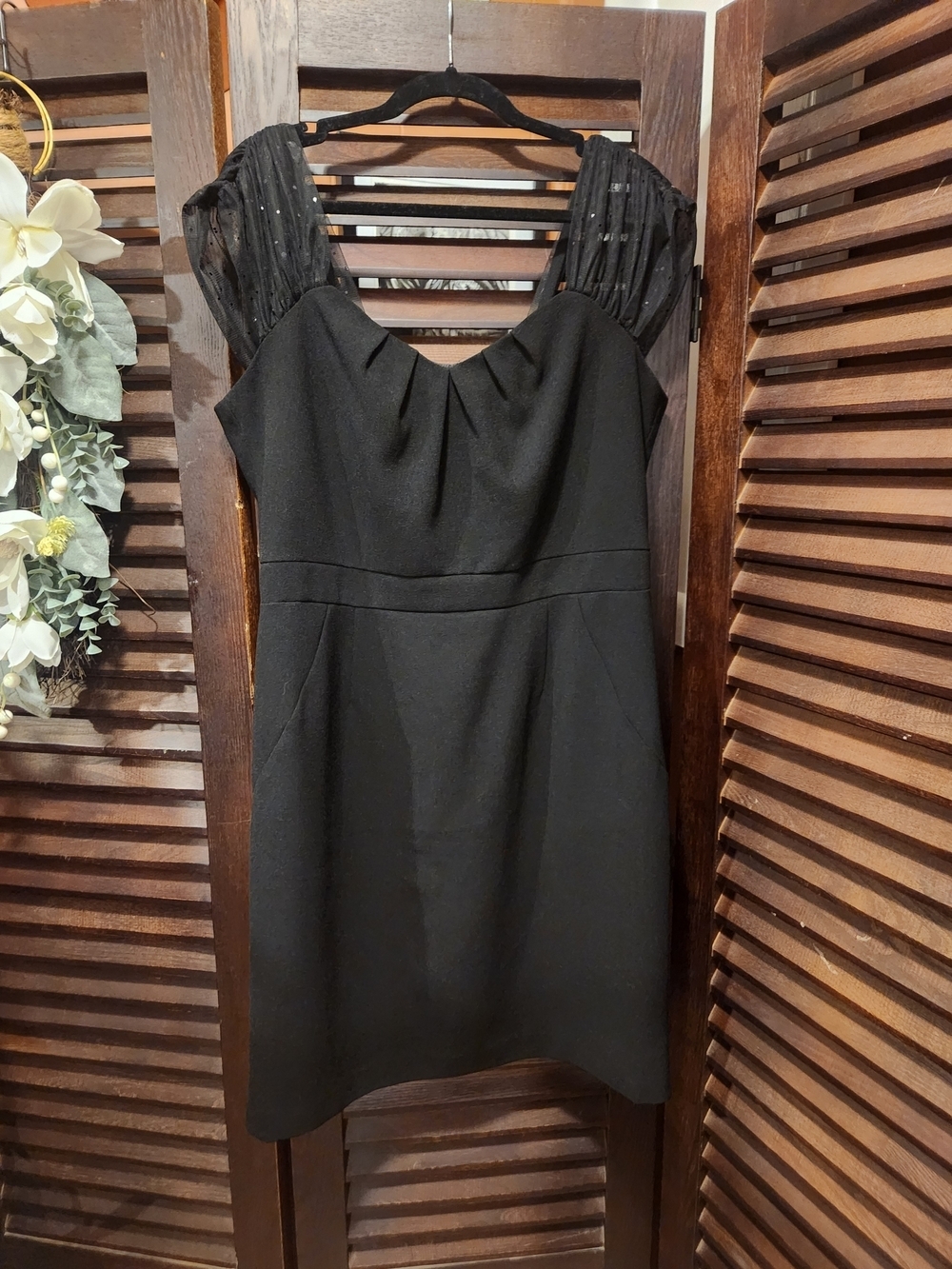 Liz Claiborne Black Midi Dress with Sheer Cap Sleeves